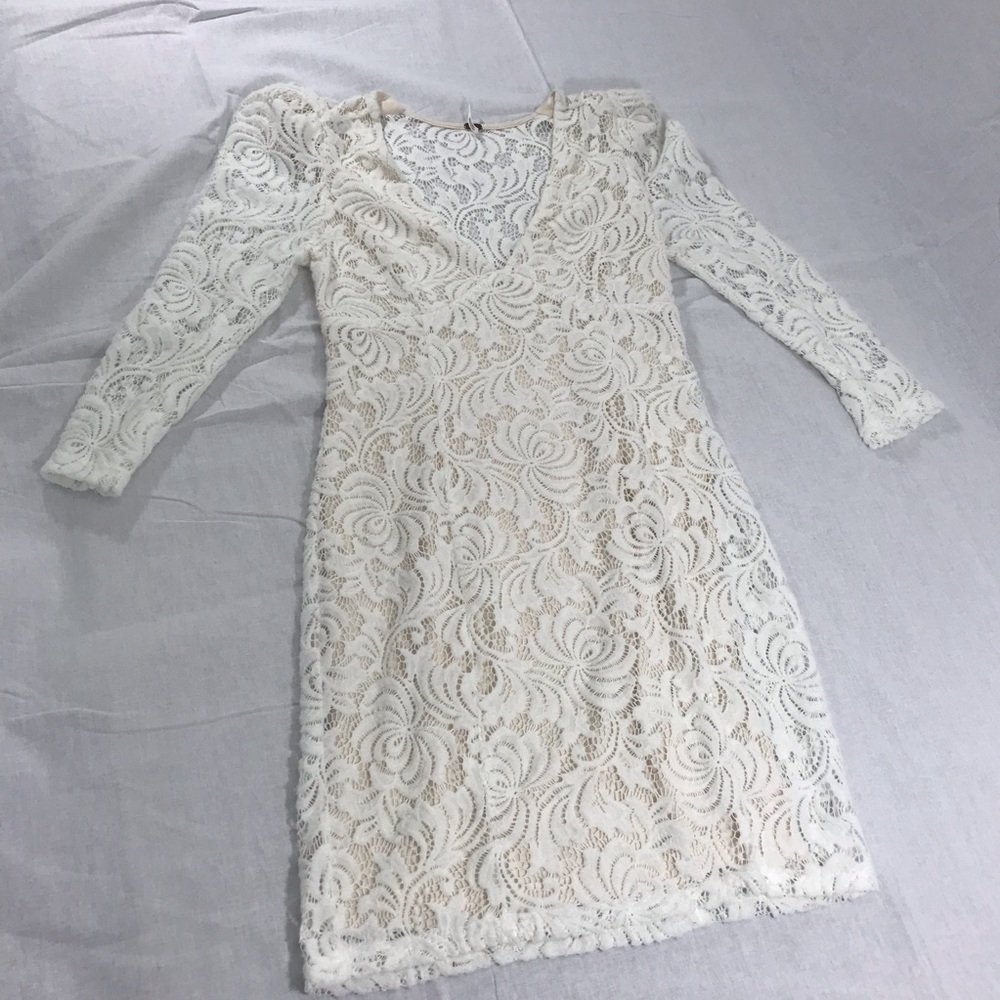FREE PEOPLE  Long Sleeve Textured Lace Deep Dress - Picture 3 of 5